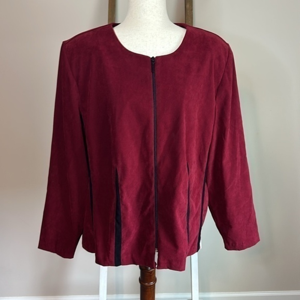 Vintage Dressbarn Woman Red & Black Blazer with Shoulder Pads & Zipper Size 20W